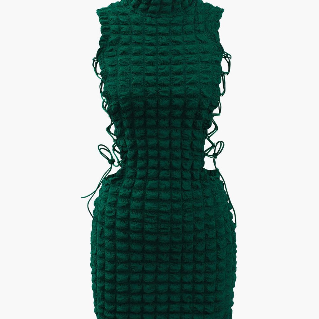 Popcorn Textured Tie Side Mini Dress