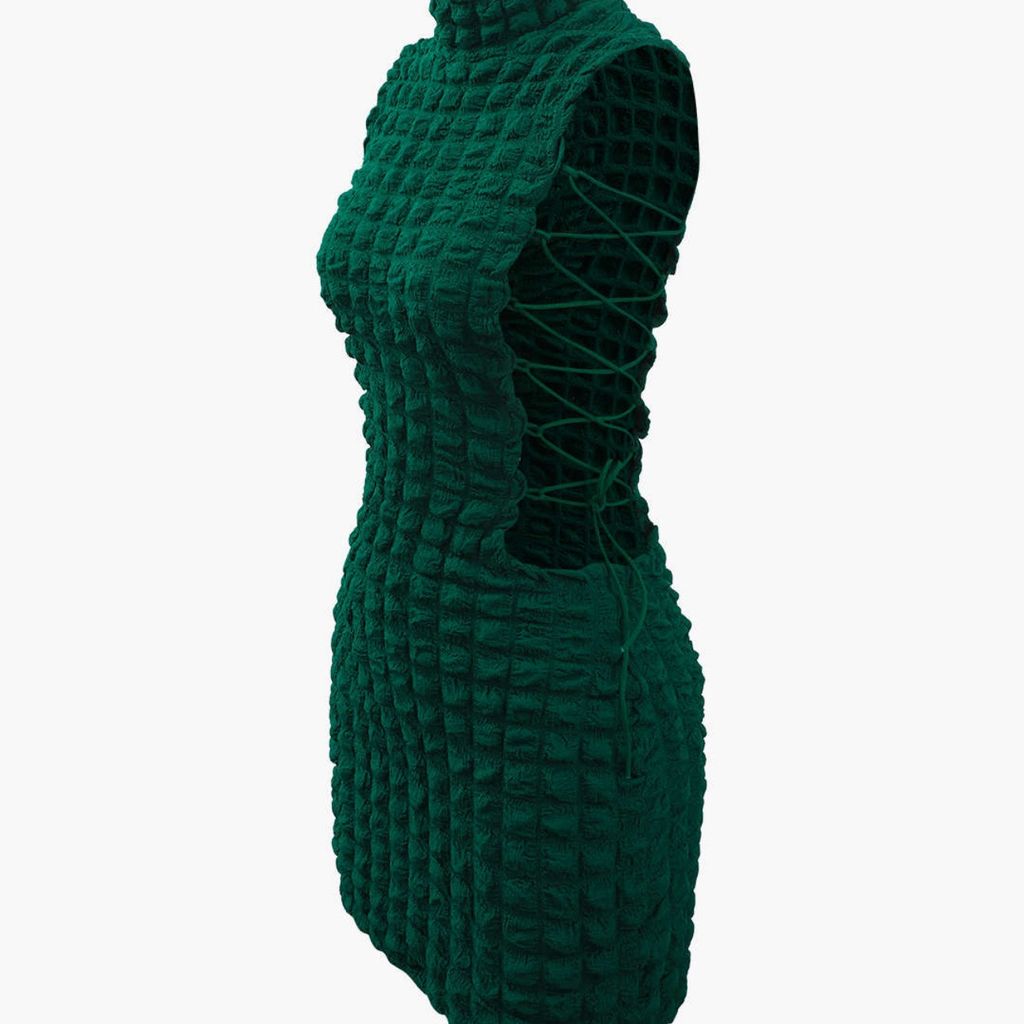 Popcorn Textured Tie Side Mini Dress