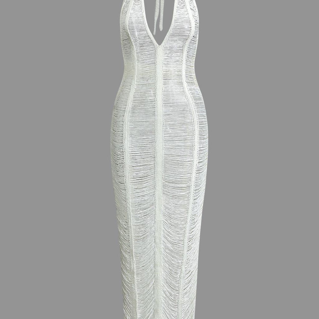 Tie Halter V-neck Backless Distressed La