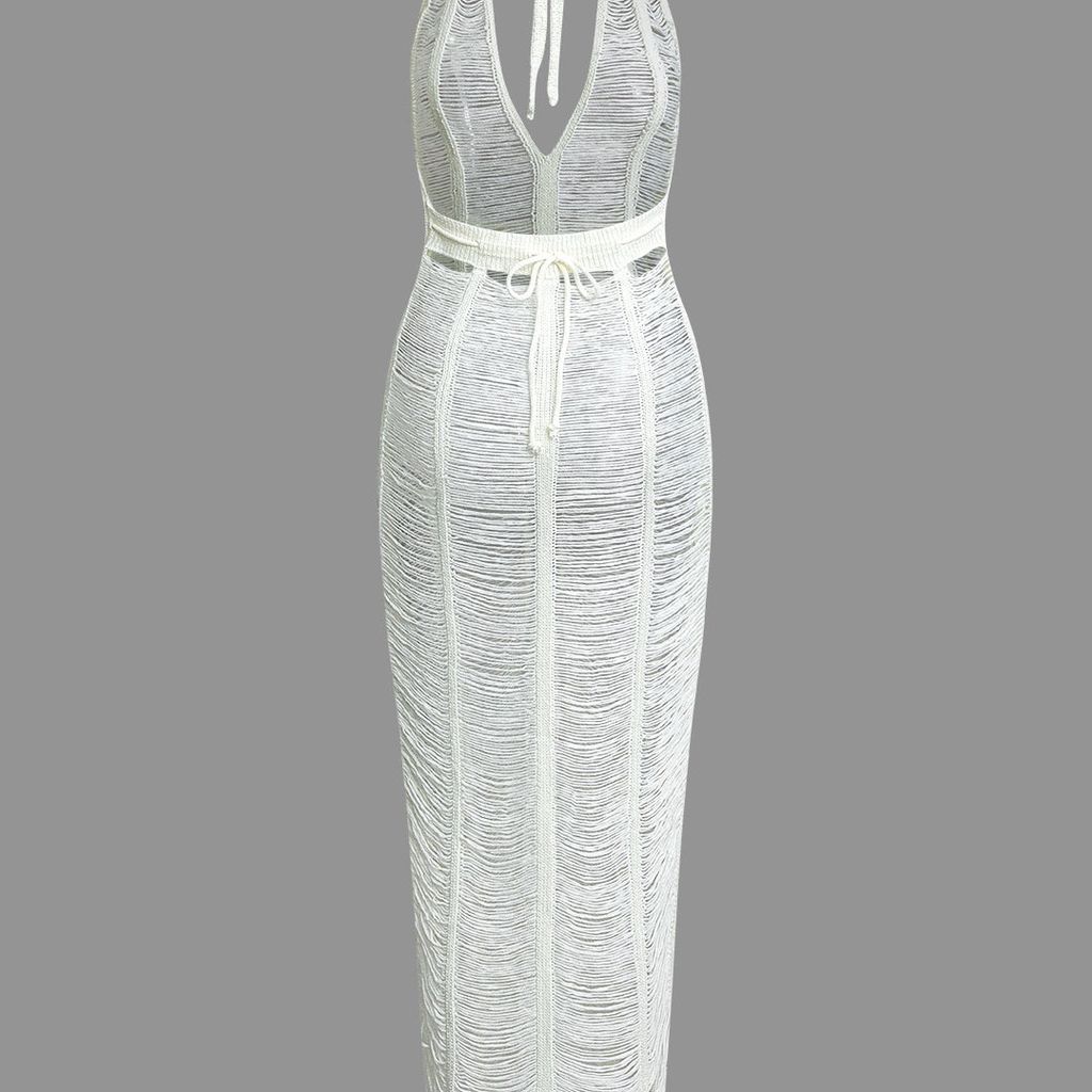Tie Halter V-neck Backless Distressed La